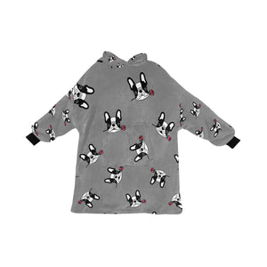 Red Rose Pied Black and White Frenchies Blanket Hoodie for Women-Apparel-Apparel, Blankets-Gray-ONE SIZE-13