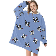 Load image into Gallery viewer, Red Rose Pied Black and White Frenchies Blanket Hoodie for Women-Apparel-Apparel, Blankets-9