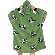 Load image into Gallery viewer, Red Rose Pied Black and White Frenchies Blanket Hoodie for Women-Apparel-Apparel, Blankets-11