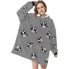Load image into Gallery viewer, Red Rose Pied Black and White Frenchies Blanket Hoodie for Women-Apparel-Apparel, Blankets-15
