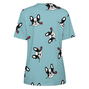 Red Rose Pied Black and White Frenchies Love All Over Print Women's Cotton T-Shirt - 4 Colors-Apparel-Apparel, French Bulldog, Shirt, T Shirt-14