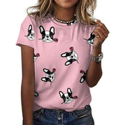 Red Rose Pied Black and White Frenchies Love All Over Print Women's Cotton T-Shirt - 4 Colors-Apparel-Apparel, French Bulldog, Shirt, T Shirt-16