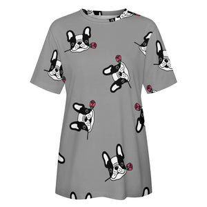 Red Rose Pied Black and White Frenchies Love All Over Print Women's Cotton T-Shirt - 4 Colors-Apparel-Apparel, French Bulldog, Shirt, T Shirt-6