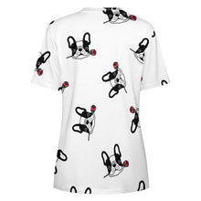 Load image into Gallery viewer, Red Rose Pied Black and White Frenchies Love All Over Print Women&#39;s Cotton T-Shirt - 4 Colors-Apparel-Apparel, French Bulldog, Shirt, T Shirt-9