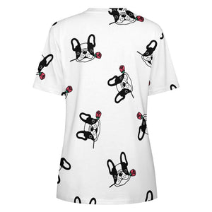 Red Rose Pied Black and White Frenchies Love All Over Print Women's Cotton T-Shirt - 4 Colors-Apparel-Apparel, French Bulldog, Shirt, T Shirt-9
