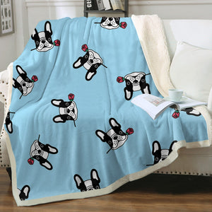 Red Rose Pied Black and White Frenchies Love Soft Warm Fleece Blanket - 4 Colors-Blanket-Blankets, French Bulldog, Home Decor-15