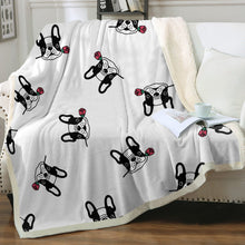 Load image into Gallery viewer, Red Rose Pied Black and White Frenchies Love Soft Warm Fleece Blanket - 4 Colors-Blanket-Blankets, French Bulldog, Home Decor-16