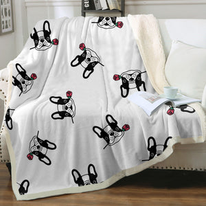 Red Rose Pied Black and White Frenchies Love Soft Warm Fleece Blanket - 4 Colors-Blanket-Blankets, French Bulldog, Home Decor-16