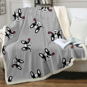 Red Rose Pied Black and White Frenchies Love Soft Warm Fleece Blanket - 4 Colors-Blanket-Blankets, French Bulldog, Home Decor-17