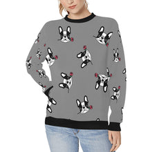 Load image into Gallery viewer, Red Rose Pied Black and White Frenchies Women&#39;s Sweatshirt-Apparel-Apparel, French Bulldog, Sweatshirt-Gray-XS-11