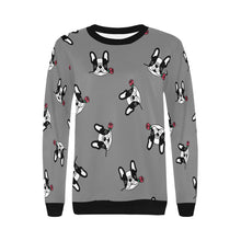 Load image into Gallery viewer, Red Rose Pied Black and White Frenchies Women&#39;s Sweatshirt-Apparel-Apparel, French Bulldog, Sweatshirt-13