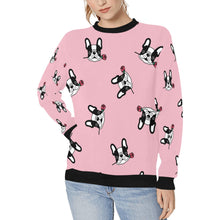 Load image into Gallery viewer, Red Rose Pied Black and White Frenchies Women&#39;s Sweatshirt-Apparel-Apparel, French Bulldog, Sweatshirt-Pink-XS-3