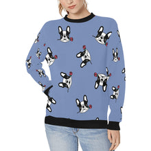 Load image into Gallery viewer, Red Rose Pied Black and White Frenchies Women&#39;s Sweatshirt-Apparel-Apparel, French Bulldog, Sweatshirt-CornflowerBlue-XS-6