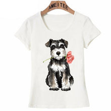 Load image into Gallery viewer, Image of a Schnauzer t-shirt featuring the cutest Schnauzer with a red rose design
