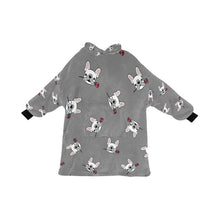 Load image into Gallery viewer, Red Rose White Frenchies Love Blanket Hoodie for Women-Apparel-Apparel, Blankets-Gray-ONE SIZE-11