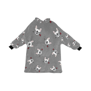 Red Rose White Frenchies Love Blanket Hoodie for Women-Apparel-Apparel, Blankets-Gray-ONE SIZE-11