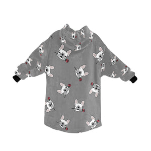 Red Rose White Frenchies Love Blanket Hoodie for Women-Apparel-Apparel, Blankets-14