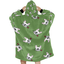 Load image into Gallery viewer, Red Rose White Frenchies Love Blanket Hoodie for Women-Apparel-Apparel, Blankets-9