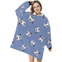 Load image into Gallery viewer, Red Rose White Frenchies Love Blanket Hoodie for Women-Apparel-Apparel, Blankets-6