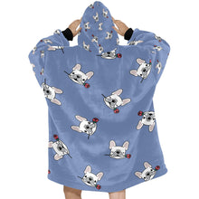 Load image into Gallery viewer, Red Rose White Frenchies Love Blanket Hoodie for Women-Apparel-Apparel, Blankets-7