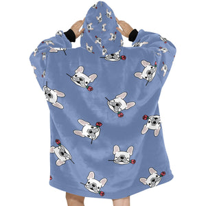 Red Rose White Frenchies Love Blanket Hoodie for Women-Apparel-Apparel, Blankets-7