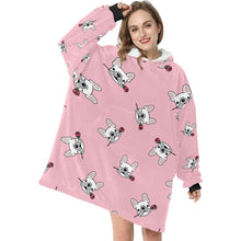 Load image into Gallery viewer, Red Rose White Frenchies Love Blanket Hoodie for Women-Apparel-Apparel, Blankets-3