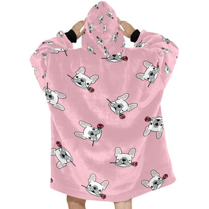Red Rose White Frenchies Love Blanket Hoodie for Women - 4 Colors-Apparel-Apparel, Blankets, French Bulldog-6