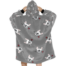 Load image into Gallery viewer, Red Rose White Frenchies Love Blanket Hoodie for Women-Apparel-Apparel, Blankets-13
