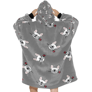 Red Rose White Frenchies Love Blanket Hoodie for Women-Apparel-Apparel, Blankets-13
