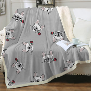 Red Rose White Frenchies Love Soft Warm Fleece Blanket - 4 Colors-Blanket-Blankets, French Bulldog, Home Decor-17