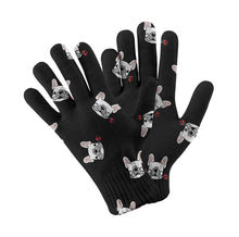 Load image into Gallery viewer, Red Rose White Frenchies Love Touch Screen Gloves-Accessories-Accessories, Dog Dad Gifts, Dog Mom Gifts, French Bulldog, Gloves-Black-1