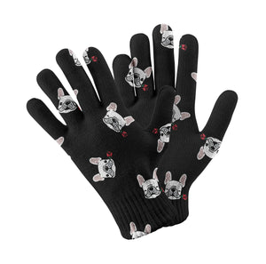 Red Rose White Frenchies Love Touch Screen Gloves-Accessories-Accessories, Dog Dad Gifts, Dog Mom Gifts, French Bulldog, Gloves-Black-1