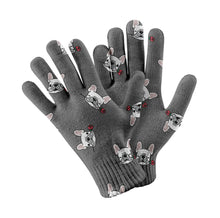 Load image into Gallery viewer, Red Rose White Frenchies Love Touch Screen Gloves-Accessories-Accessories, Dog Dad Gifts, Dog Mom Gifts, French Bulldog, Gloves-Gray-2