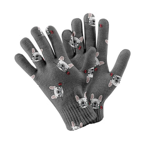 Red Rose White Frenchies Love Touch Screen Gloves-Accessories-Accessories, Dog Dad Gifts, Dog Mom Gifts, French Bulldog, Gloves-Gray-2