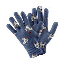 Load image into Gallery viewer, Red Rose White Frenchies Love Touch Screen Gloves-Accessories-Accessories, Dog Dad Gifts, Dog Mom Gifts, French Bulldog, Gloves-Navy-5