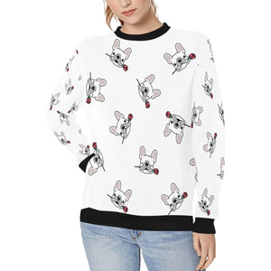 Red Rose White Frenchies Love Women's Sweatshirt-Apparel-Apparel, French Bulldog, Sweatshirt-White-XS-10