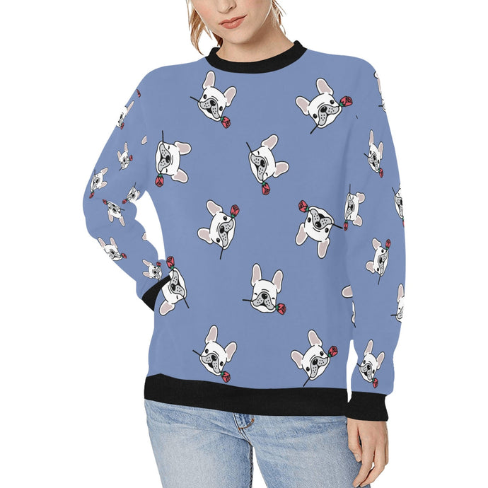 Red Rose White Frenchies Love Women's Sweatshirt-Apparel-Apparel, French Bulldog, Sweatshirt-CornflowerBlue-XS-3