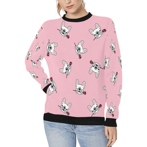 Red Rose White Frenchies Love Women's Sweatshirt-Apparel-Apparel, French Bulldog, Sweatshirt-Pink-XS-1