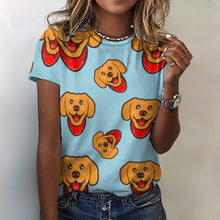 Load image into Gallery viewer, Red Scarf Happy Labrador All Over Print Women&#39;s Cotton T-Shirt - 4 Colors-Apparel-Apparel, Labrador, Shirt, T Shirt-2XS-LightBlue-11