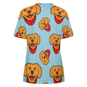 Red Scarf Happy Labrador All Over Print Women's Cotton T-Shirt - 4 Colors-Apparel-Apparel, Labrador, Shirt, T Shirt-12