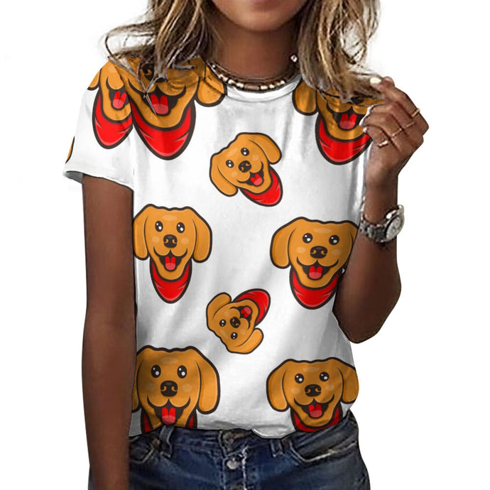 Red Scarf Happy Labrador All Over Print Women's Cotton T-Shirt - 4 Colors-Apparel-Apparel, Labrador, Shirt, T Shirt-2