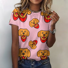 Load image into Gallery viewer, Red Scarf Happy Labrador All Over Print Women&#39;s Cotton T-Shirt - 4 Colors-Apparel-Apparel, Labrador, Shirt, T Shirt-2XS-Pink-5