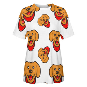 Red Scarf Happy Labrador All Over Print Women's Cotton T-Shirt - 4 Colors-Apparel-Apparel, Labrador, Shirt, T Shirt-1