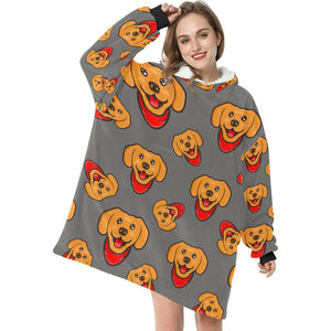 Red Scarf Labrador Love Blanket Hoodie for Women-Apparel-Apparel, Blankets-14