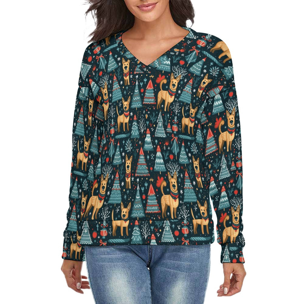 Reindeer Games Belgian Malinois Women's V-Neck Christmas Sweater-Apparel-Apparel,Belgian Malinois,Christmas,Dog Mom Gifts,Sweater,Sweatshirt-S-2