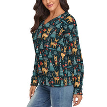 Load image into Gallery viewer, Reindeer Games German Shepherds Women&#39;s V-Neck Christmas Sweater-Apparel-Apparel,Christmas,Dog Mom Gifts,German Shepherd,Sweater,Sweatshirt-3