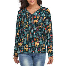Load image into Gallery viewer, Reindeer Games German Shepherds Women&#39;s V-Neck Christmas Sweater-Apparel-Apparel,Christmas,Dog Mom Gifts,German Shepherd,Sweater,Sweatshirt-S-2