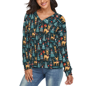 Reindeer Games German Shepherds Womens V Neck Christmas Sweater 360x