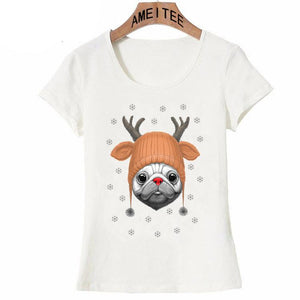 Reindeer Pug Womens T ShirtApparel