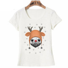 Load image into Gallery viewer, Reindeer Pug Womens T ShirtApparelWhiteS